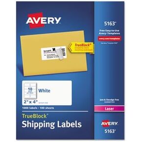 Avery 5163 Laser Labels, Mailing, Permanent, 2-Inch x4-Inch, 1000/BX, White