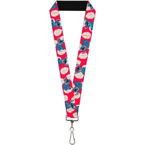 Buckle-Down Disney Lanyard, Lilo and Stitch Stitch Poses with Lilo Dress Leaves Red Ivory, Elastic