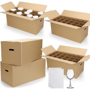 5 Sets Glass Packing Kit for Glasses and Stemware 24 x 12 x 11 Inch Includes 5 Kitchen Moving Boxes 5 Cell Divider Unit 90 Foam Pouches Glass Packing Boxes for Moving Glasses Wine Dish