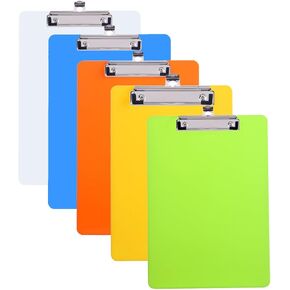 الحافظة البلاستيكية الملونة 8.74x5.82in ، حجم المذكرة A5 Clipboards الحافظة الثقيلة مع مقطع منخفض للمكتب ، المعلم ، الفصل والعودة إلى مستلزمات كلية المدرسة ، حزمة 5