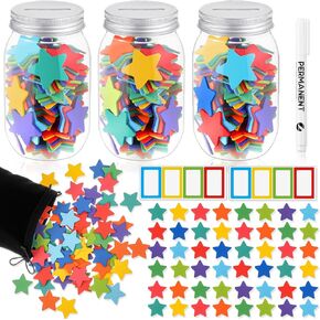 ROOWEST Star Reward Jar for Kid 3 PCS COIN JARS for Behavior Tokens 200 PCS Stars 8 PCS NAME NAME SYSTEM FARTY FAR