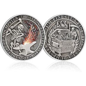 Churyuml Humpster Fire Coin فرحان ، أنا جيد ميدالية حداثة جمجمة للموظفين هدايا موظفين هدايا مكاتب مضحكة تتجه هدية لزميل العمل الفكاهي ديكور المكتبي الملهمة
