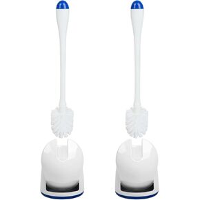CELOX Toilet Bowl Brush and Holder, Compact Toilet Brush with Breathable Ventilation Stand Base, Bathroom Cleaning Kit, White, 2 Set
