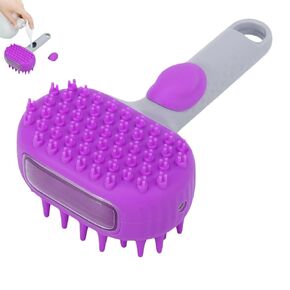 Qmeakmony Dog Bath Brush Brush Verbber للحمام مع موزع الصابون شعيرات ناعمة تنظيف عميق مقبض مريح للاستمالة والكلاب ذات الشعر القصير الطويل (الأرجواني)
