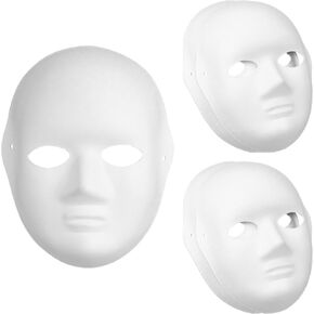 VABUELLY 5pcs فارغ أبيض كامل الوجه أقنعة أقنعة DIY لوحة فارغة قناع رقص تنكر قناع الأزياء تأثيري غير مصبو