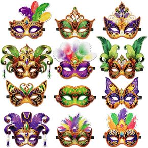 16pcs Mardi Gras Masks مجموعة كبيرة: زخارف الحفلات التنكرية كرنفال (Foel)