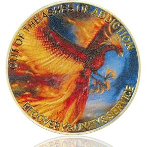 Phoenix Out of The Ashes of Addiction Sobriety Chip AA Medallion Serenity Prayer Recovery Coin Gift for Women