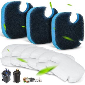 9 Pack Canister Filter Compatible with AMOSIJOY 172/225/265GPH Aquarium External Filter, 3 Coarse Pads + 6 White Floss Pads for Coospider-repta 172/225/265GPH