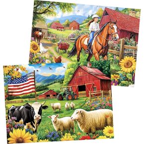 2 Pack 500 Pieces Puzzle for Adults, Beach Farm Puzzle for Adults Kids Seniors, Horse Dog Tractor Flower Jigsaw Puzzles 500 Pieces, No Dust Colorful Challenging Puzzles Family Game Gift 20.5 * 15