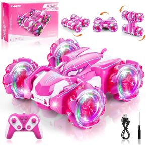 العنكبوت مزدوج الجوانب 360 USB شحن مباشر RC STUNT سيارة مع أضواء باردة ، 2.4 جيجا هرتز RC RAC الألعاب سيارة ل 4-12 بوي فتاة هدايا الأطفال (الوردي)