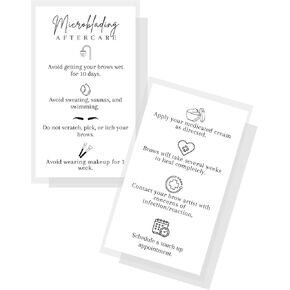 Microblading Aftercare Instruction Cards | 50 Pack | 2 x 3.5" inch Business Card | Microblading Supplies Minimalist Neutral Plain Simple | Black and White Design