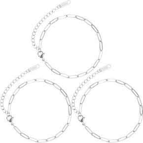Beiqiya 3pcs سلسلة سوار Paperclip الذهبية ، 6.3 "مجموعة سحر مجموعة مع مشابك جراد البحر ، سلسلة قابلة للتعديل من الفولاذ المقاوم للصدأ لصنع المجوهرات DIY