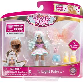 Royale High 3 "Light Fairy Fashion Doll - رقم واحد مع 9 ملحقات للأزياء - رمز العنصر الافتراضي - السلسلة 2 - الأعمار 5+