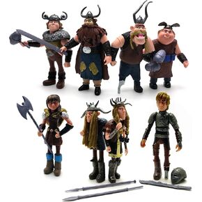 Tysvill Vikings - شخصيات الحركة - Hiccup ، Astrid ، Stoick ، ​​Gobber ، Snotlout ، Fishlegs ، Tuffnut & Ruffnut (مجموعة من 8 أجزاء)