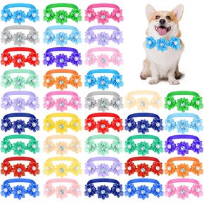80 Pieces Dog Bowtie Flower Dog Collar Adjustable Girl Puppy Collars Pet Diamond Flower Collar Grooming Accessories for Small Medium Pet Puppy Dogs Girl Kitten Wedding Birthday Party