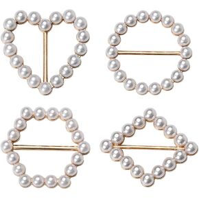 Sisadodo Pearl Scarf Ring Clip for Girls T Shirt Clips Rings for Women T-Shirt Ties Clips Clothes Corner Knotted Button Scarves Clasps