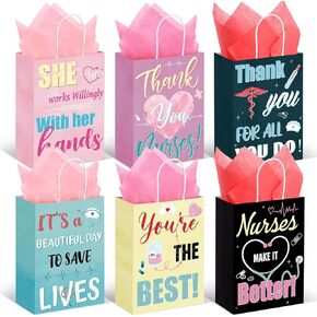 Nezyo 30 PCS Furse Gift Facs With 30 Wrapp Tissue Papers Fors Pervisions Week Gifts الأكياس الأنيقة هدايا التقدير للممرضات على شكر الحفلات التي لا تنسى للتمريض خريجي Medical (Fresh)