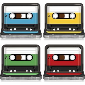 40PCS Cassette Tape Plates 70s 80s 90s Party Supplies 10 × 7 بوصة مربعة مربع أدوات المائدة الموسيقية تحت عنوان أدوات مصلحة قابلة للتصرف