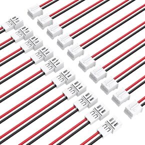MOSWAG 20 PCS 26AWG 2-Pin JST Plug Connector Cable Male and Female Suitable for Mini RC Helicopters, LED Light Strips, Automobiles, Toys and More, Red and Black