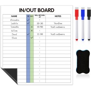 Lincia in and Out Magnetic Dry Erase Board 13" x 12" in/Out Board for Office Magnetic 18 Name Adhesive Frameless Employee in/Out Planner with Dry Erase Marker Eraser for Personnel Staff Schedule