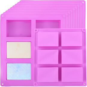 10 Pack Silicone Soap Molds, 6 Cavities Rectangle Silicone Soap Mold, Great for Homemade Craft Soap Bar Mold, DIY Chocolate Molds, Cake Molds & Ice Cube Trays - Just Pop Out (Purple)