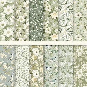 Jarthenaamcs 24 ورقة Sage Green Pattern Paper Greenery Green Garden Scrapbook Equivality Double Side Flower Leaves Paper Craft for DIY Making Photo Decor