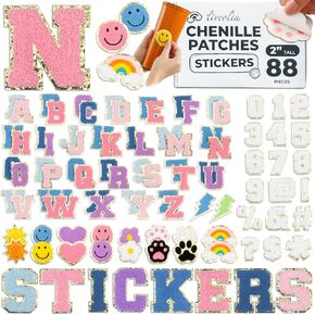 88pc USA Brand Self Reshesive Patches (الأشكال) أحرف تشنيل بقع تشنيل تلتصق على رسائل لالحفاد على الظهر قشر وملصقات حروف غامضة.