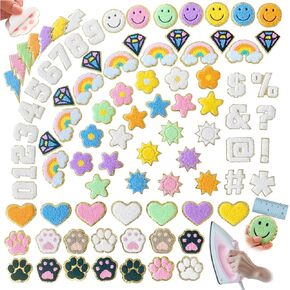 88pc USA Brand SELF ADHESIVE patches (SHAPES) chenille letters chenille patches stick on letters for backpacks peel and stick fuzzy letter stickers self adhesive Rainbow Smile Face Heart for bags hats in Saudi Arabia