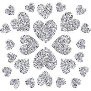 26 Pieces Heart Patches Iron On Star Rhinestone Patches for Clothes Diamond Appliques Silver Adhesive Hot Glue Love Hearts Glitter Crystal Repair Patches for Women DIY Crafts Jeans Shoes Hats