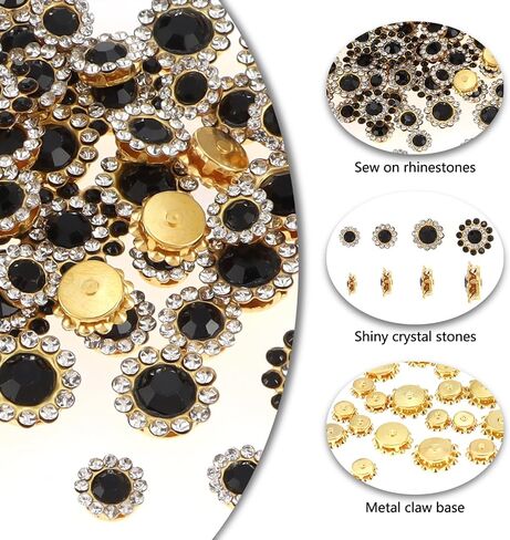 100pcs Sew on Rhinestones Crystals Glass Gems Gold Metal Claw Mixed 8mm 10mm 12mm 14mm Sunflower Garments for Sewing Headband Jewelry Crafts Clothes Shoes Belt Accessories Dress Wedding Deco in Saudi Arabia