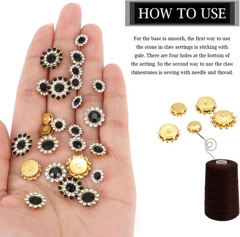 100pcs Sew on Rhinestones Crystals Glass Gems Gold Metal Claw Mixed 8mm 10mm 12mm 14mm Sunflower Garments for Sewing Headband Jewelry Crafts Clothes Shoes Belt Accessories Dress Wedding Deco in Saudi Arabia