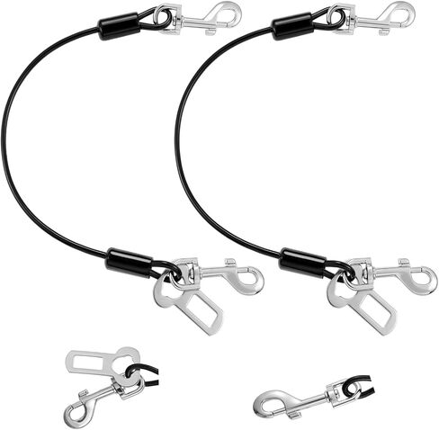 Dog Seat Belt for Car, 24" Chew-Proof Coated Wire Dog Car Leash Seat Belt, Dog Leash with Buckles and Latch, Safety Harness for Small, Medium, Large Dog or Cat, Travel, Black, 2 Pack in Saudi Arabia