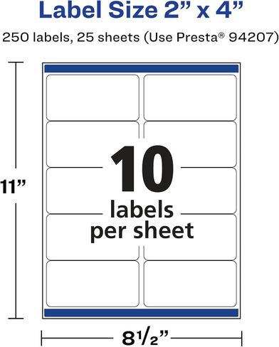 Avery Matte White Removable Rectangle Labels with Sure Feed Technology, 2" x 4", 250 Removable Labels, Laser/Inkjet Printable Labels in Kuwait