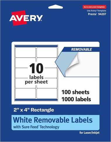 Avery Matte White Removable Rectangle Labels with Sure Feed Technology, 2" x 4", 250 Removable Labels, Laser/Inkjet Printable Labels in Kuwait