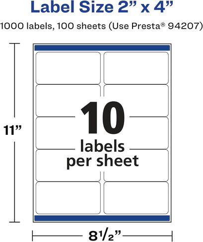Avery Matte White Removable Rectangle Labels with Sure Feed Technology, 2" x 4", 250 Removable Labels, Laser/Inkjet Printable Labels in Kuwait