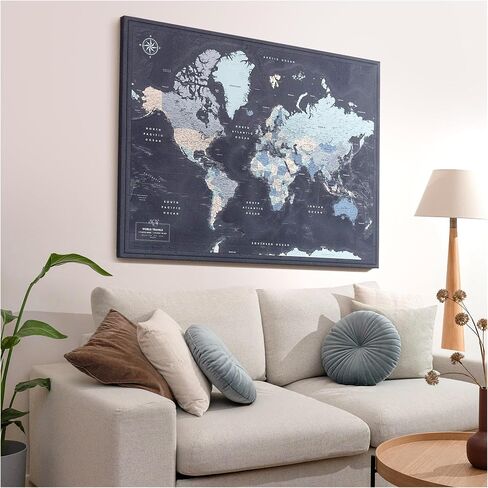 World Map Pin Board on Canvas - Bost World Map Push Board - Navy World Travel Map - (32 × 24) بواسطة خريطة المغامرة الدبوس in Kuwait