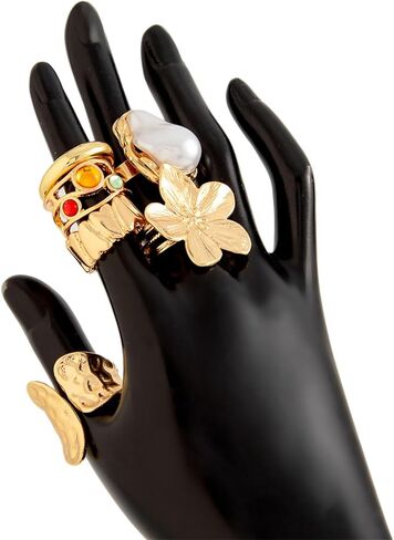 GYRMMUE Vintage Pearl Stacking Ring Set,Gold Plated White Baroque Pearl Finger Rings Irregular Adjustable Pearl Ring Dainty Statement Finger Ring Chunky Mid Ring for Women in Kuwait