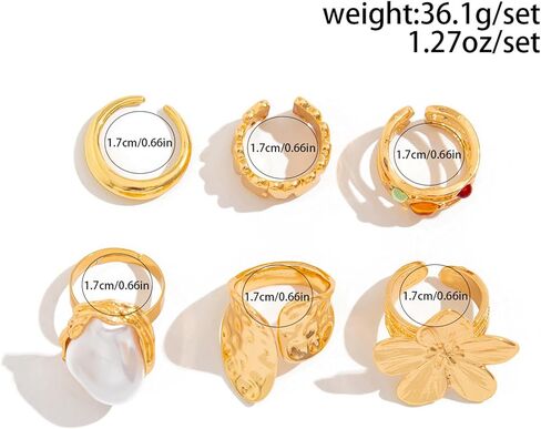 GYRMMUE Vintage Pearl Stacking Ring Set,Gold Plated White Baroque Pearl Finger Rings Irregular Adjustable Pearl Ring Dainty Statement Finger Ring Chunky Mid Ring for Women in Kuwait