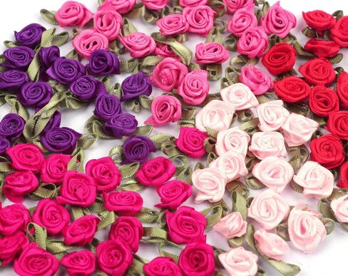 حزمة yycraft من 100 pcs شريط الساتان الوردي وردة مع ورقة الزفاف العروس الزفاف/الحرف in Kuwait