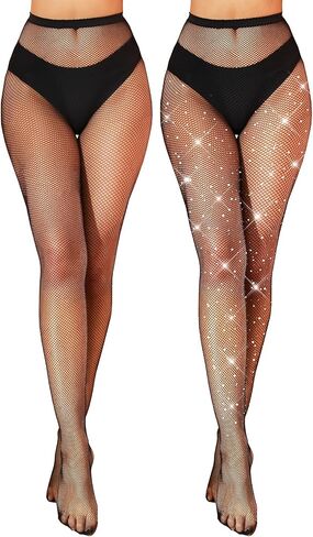 ZINTEDI 2 Pairs Fishnet Stockings for Women Fishnet Tights Sparkly Fishnets for Women in Kuwait