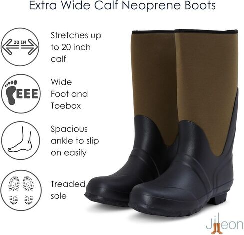 Jileon Wide Calf Warm Insulated Neoprene Rain Boots for Men & Women - up to 20 inch Calf - Wide in Foot and Calf in Saudi Arabia