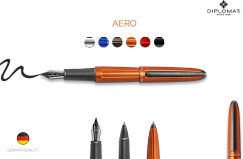 Diplomat - Aero - Fountain Pen in Stainless Steel - Fine - Black - Resistant and Elegant - High End - 5 Years Warranty in Saudi Arabia