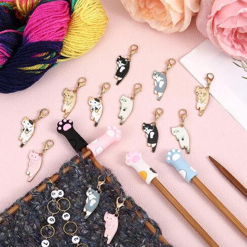 COGCHARGER DIY Knitting Tool Sets 18Pcs Including Cactus Alloy Enamel Crochet Stitch Markers Knitting Row Counter Chains Silicone Knitting Needle Stoppers for Knitting Project in Saudi Arabia