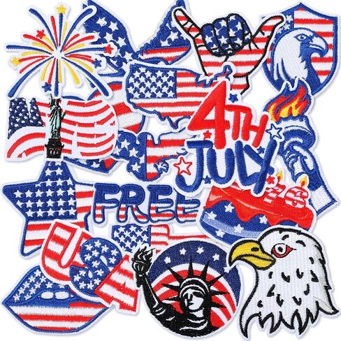 17 Pcs Independence Day Iron on Patches United States Memorial Day Flag Patch 4th of July Iron on for Clothing Jackets Jeans Pants Dress Backpack Hat Decoration Gift Independence Day in Saudi Arabia