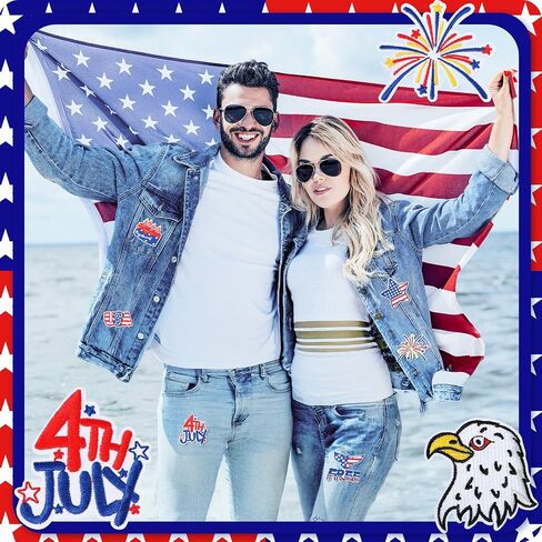 17 Pcs Independence Day Iron on Patches United States Memorial Day Flag Patch 4th of July Iron on for Clothing Jackets Jeans Pants Dress Backpack Hat Decoration Gift Independence Day in Saudi Arabia