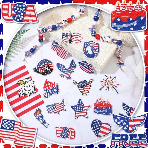 17 Pcs Independence Day Iron on Patches United States Memorial Day Flag Patch 4th of July Iron on for Clothing Jackets Jeans Pants Dress Backpack Hat Decoration Gift Independence Day in Saudi Arabia