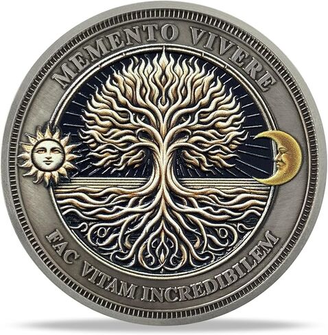 Memento Mori Coin Skull Challenge Coin Daily STOIC Therkender Tokender Token EDC COINS HOPTS HOWERGLASS SKULLANGE TRALLIBLE MEDALLION MEDALLION مع شجرة الحياة in Kuwait