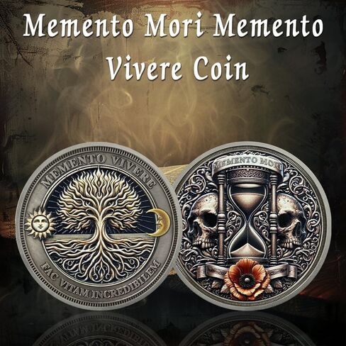 Memento Mori Coin Skull Challenge Coin Daily STOIC Therkender Tokender Token EDC COINS HOPTS HOWERGLASS SKULLANGE TRALLIBLE MEDALLION MEDALLION مع شجرة الحياة in Kuwait