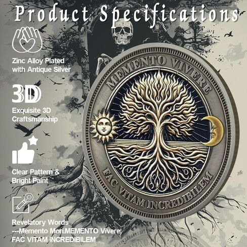 Memento Mori Coin Skull Challenge Coin Daily STOIC Therkender Tokender Token EDC COINS HOPTS HOWERGLASS SKULLANGE TRALLIBLE MEDALLION MEDALLION مع شجرة الحياة in Kuwait