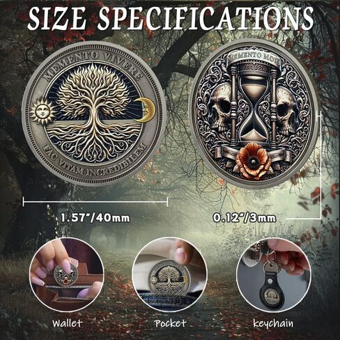 Memento Mori Coin Skull Challenge Coin Daily STOIC Therkender Tokender Token EDC COINS HOPTS HOWERGLASS SKULLANGE TRALLIBLE MEDALLION MEDALLION مع شجرة الحياة in Kuwait